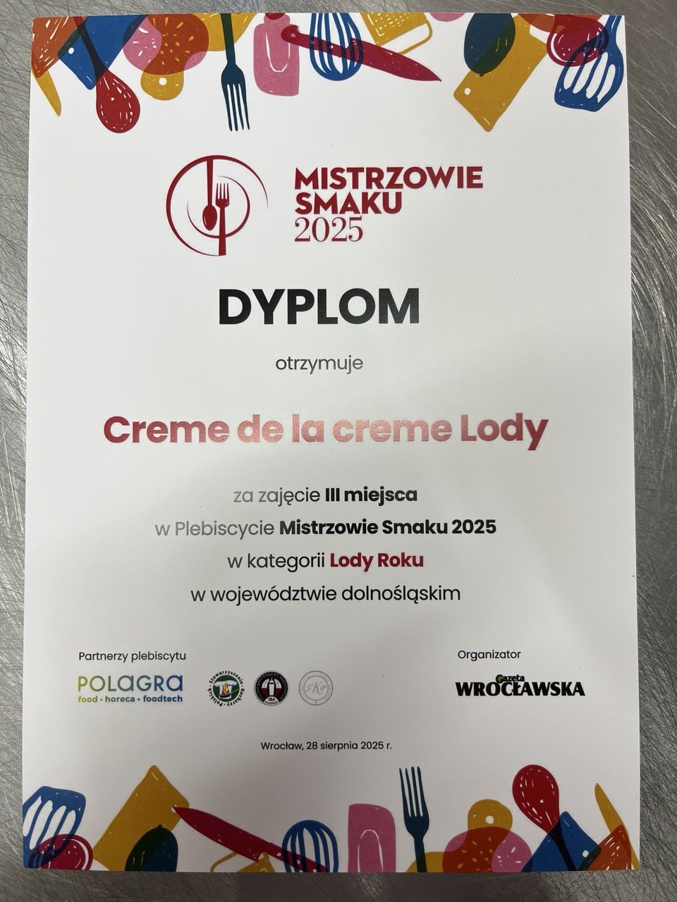 Dyplom trzeciego miejsca Mistrzowie Smaku 2025